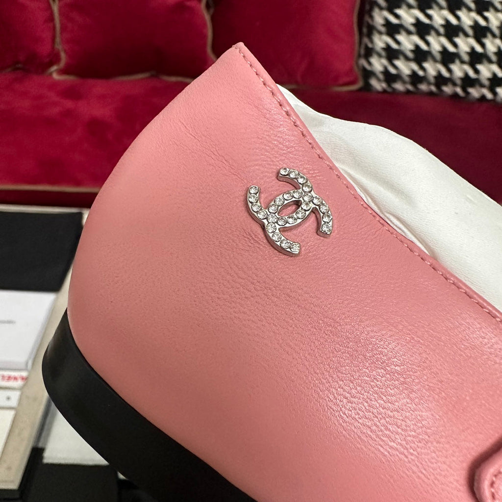 CHANEL MARY JANE HOT PINK CALFSKIN AND BLACK SATIN